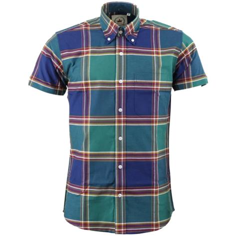 Relco Button Down Check Short Sleeve Shirt Green Navy