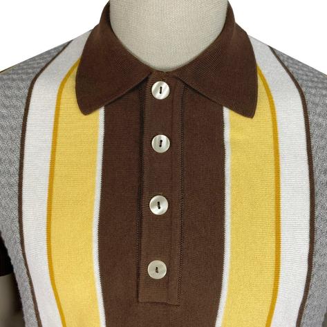 Ska & Soul Fine Knit Block Stripe Polo Light Chocolate SPECIAL PURCHASE Thumbnail 3