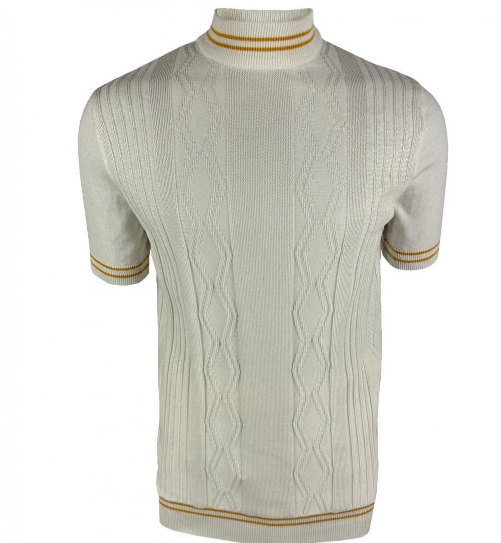 Ska & Soul Tipped Fine Gauge Pointelle Knit Turtle Neck Ecru