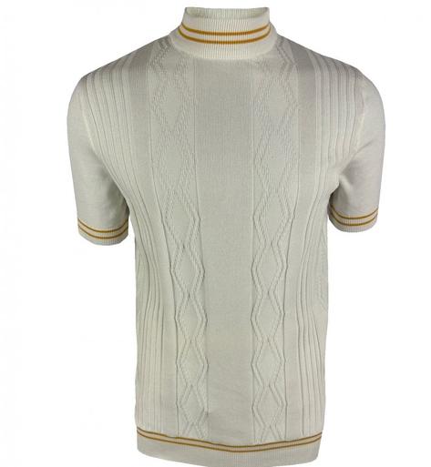 Ska & Soul Tipped Fine Gauge Pointelle Knit Turtle Neck Ecru Thumbnail 1