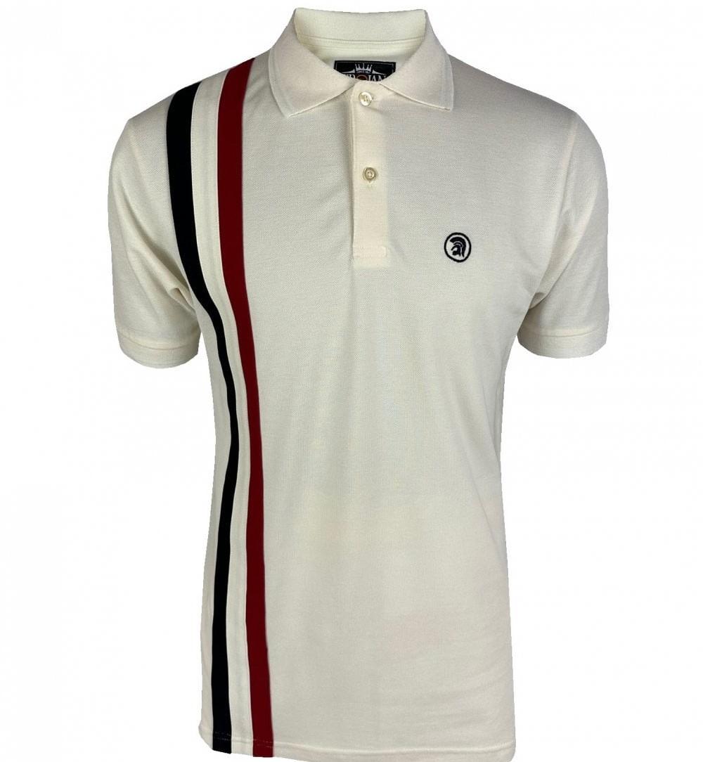 Trojan Records Mod Racing Stripe Pique Polo Shirt Ecru