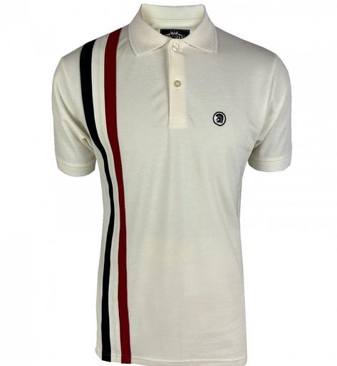Trojan Records Mod Racing Stripe Pique Polo Shirt Ecru Thumbnail 1