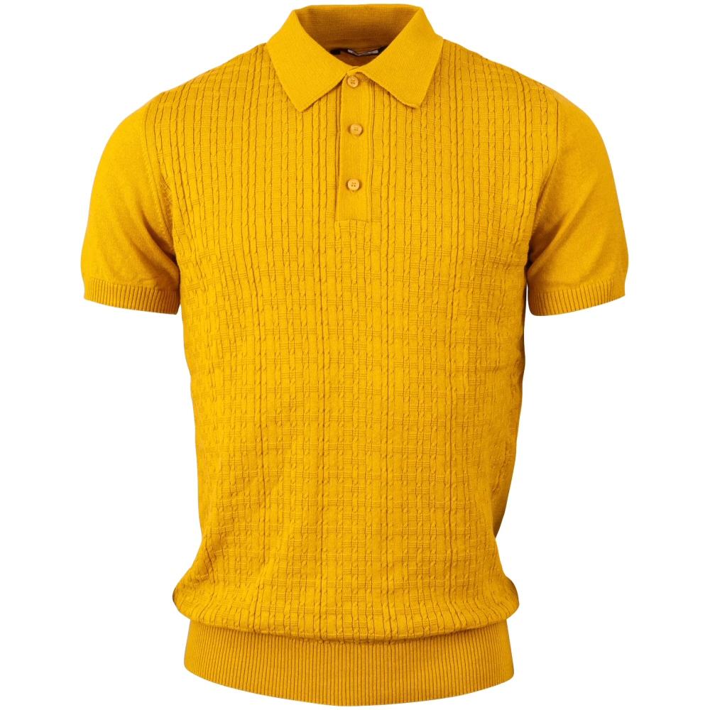 Relco Cable Textured Knit Polo Mustard