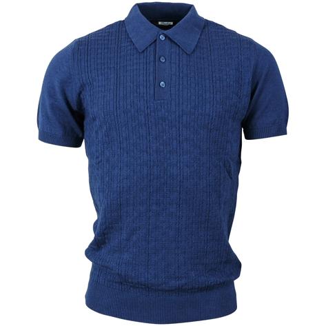 Relco Cable Textured Knit Polo Blue Thumbnail 1