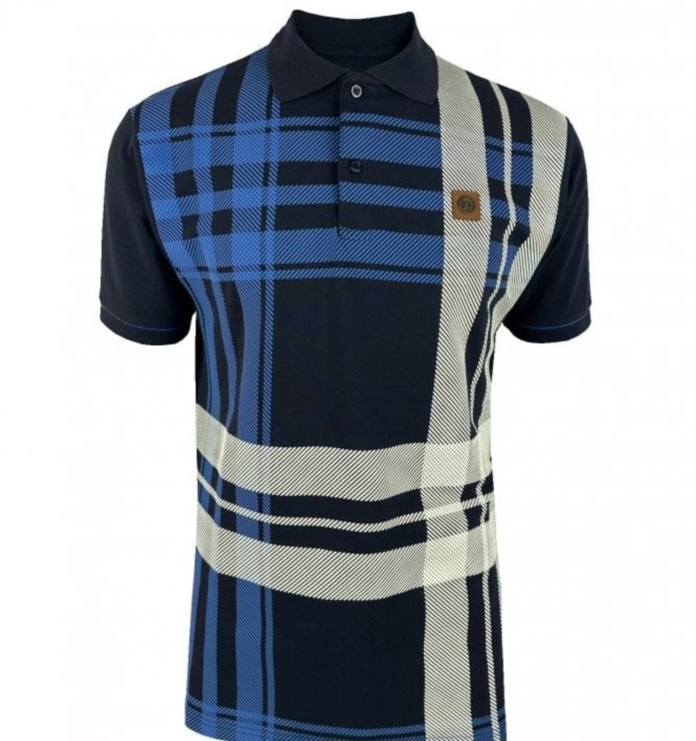 Trojan Records Oversize Check Polo Navy