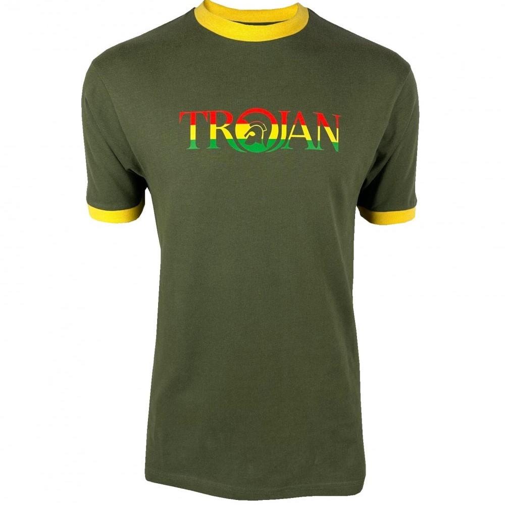 Trojan Records Helmet Logo Ringer T-Shirt Army