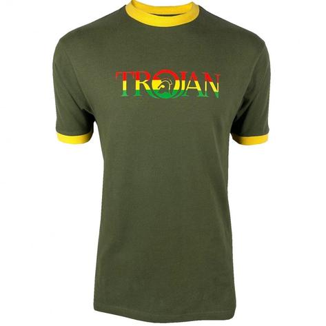 Trojan Records Helmet Logo Ringer T-Shirt Army Thumbnail 1