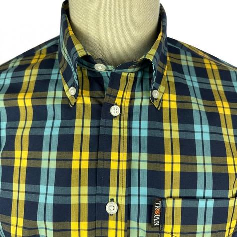 Trojan Records Windowpane Check Shirt With Pocket Square Navy Thumbnail 2