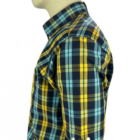 Trojan Records Windowpane Check Shirt With Pocket Square Navy Thumbnail 5