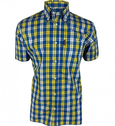 Trojan Records Windowpane Check Shirt With Pocket Square Cobalt Thumbnail 1