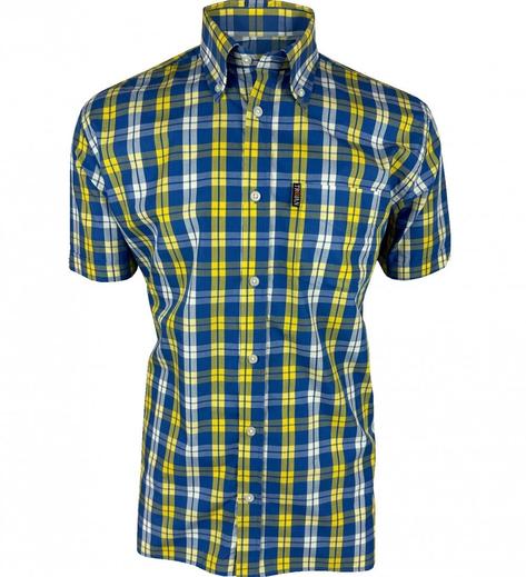 Trojan Records Windowpane Check Shirt With Pocket Square Cobalt