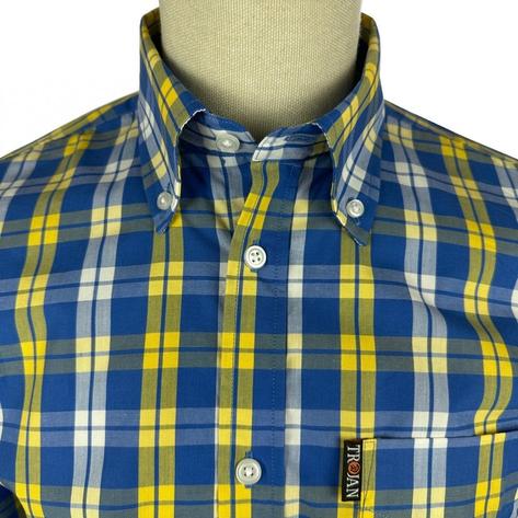 Trojan Records Windowpane Check Shirt With Pocket Square Cobalt Thumbnail 2