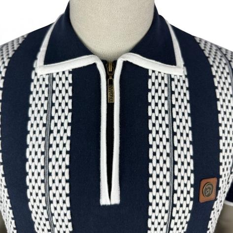 Trojan Records Bubble Knit Zip Neck Polo Navy Thumbnail 2