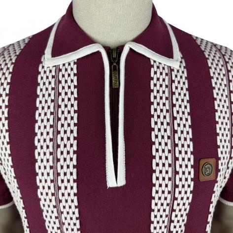 Trojan Records Bubble Knit Zip Neck Polo Port Thumbnail 2