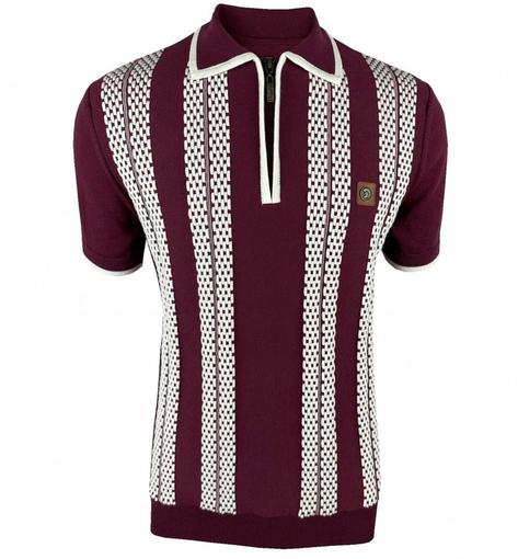 Trojan Records Bubble Knit Zip Neck Polo Port Thumbnail 1