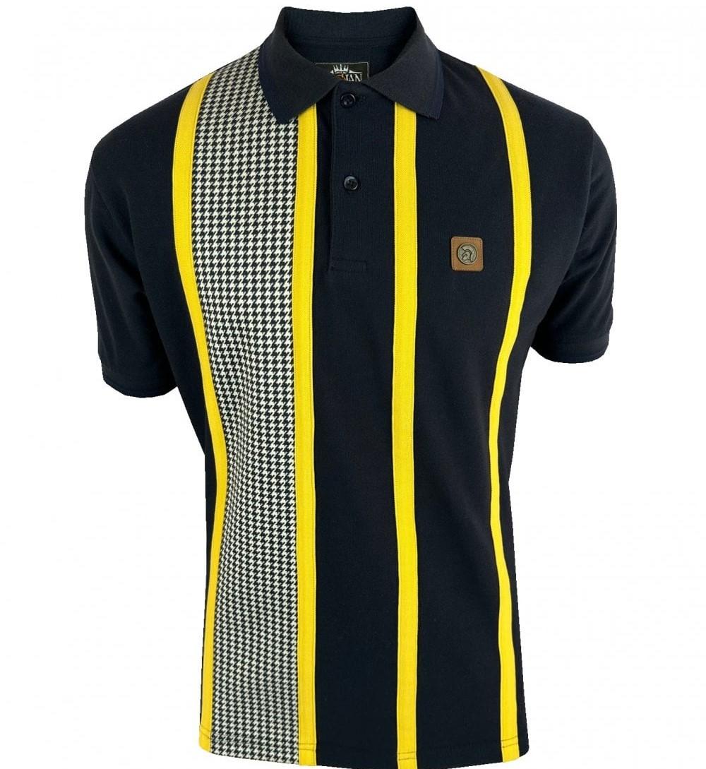 Trojan Records Houndstooth Stripe Polo Navy