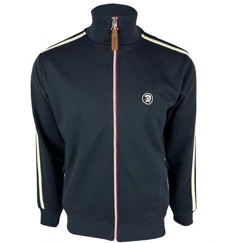 Trojan Recordst Twin Stripe Contrast Zip Track Top Navy Thumbnail 1