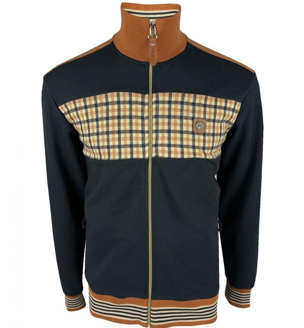 Trojan Records Gingham Panel Track Top Navy