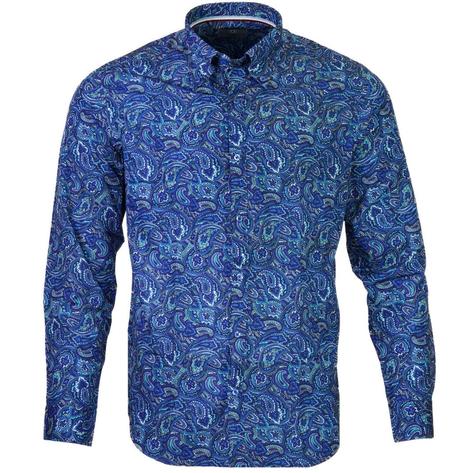 Knebworth Clothing Paisley Print Button Down Shirt Royal Blue