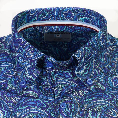 Knebworth Clothing Paisley Print Button Down Shirt Royal Blue Thumbnail 2