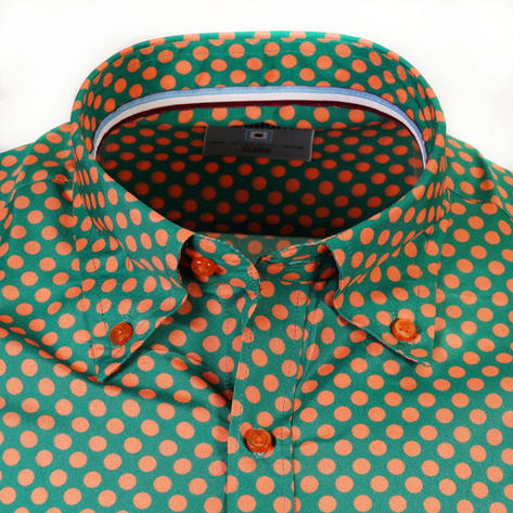 Knebworth Clothing Polka Dot Print Button Down Shirt Green/Orange Thumbnail 2