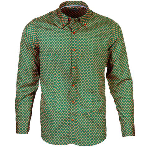 Knebworth Clothing Polka Dot Print Button Down Shirt Green/Orange