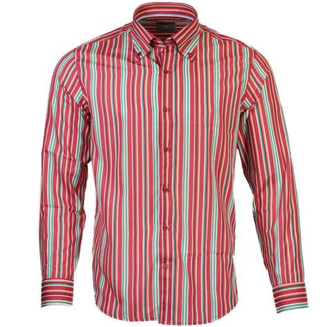 Knebworth Clothing Multi Stripe Button Down Shirt Red/Green/Orange Thumbnail 1