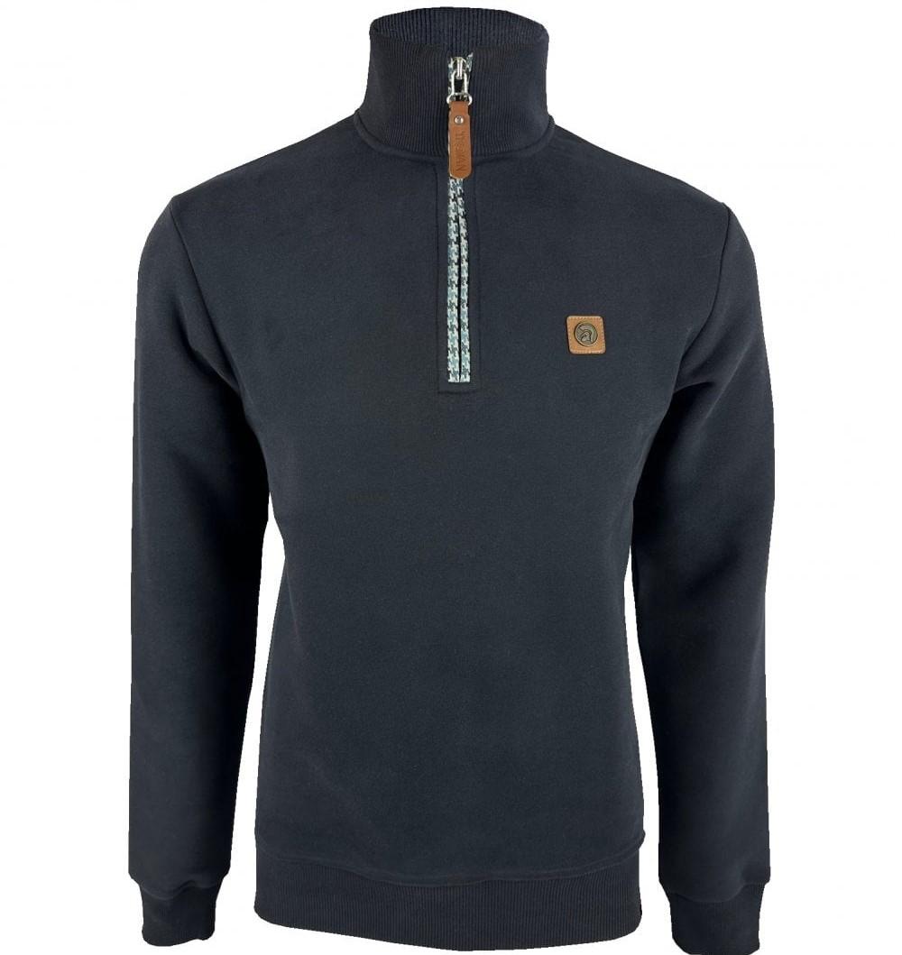 Trojan Records Houndstooth Trim Quarter Zip Sweatshirt Navy