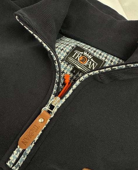 Trojan Records Houndstooth Trim Quarter Zip Sweatshirt Navy Thumbnail 2