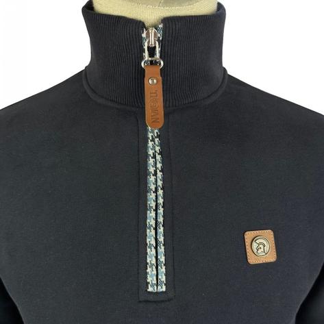 Trojan Records Houndstooth Trim Quarter Zip Sweatshirt Navy Thumbnail 3