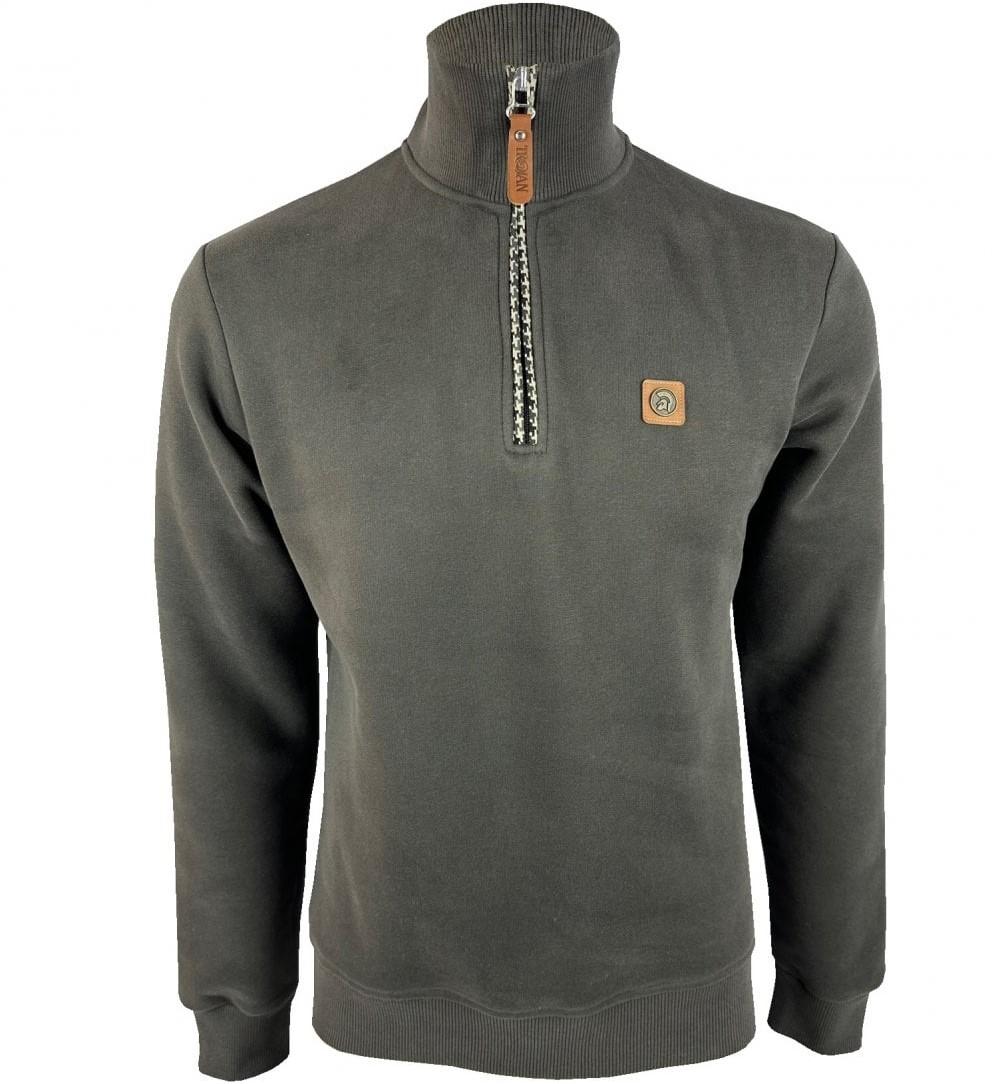 Trojan Records Houndstooth Trim Quarter Zip Sweatshirt Charcoal