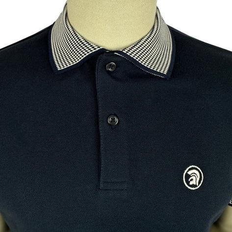 Trojan Records Jacquard Dogtooth Trim Pique Polo Navy Thumbnail 2