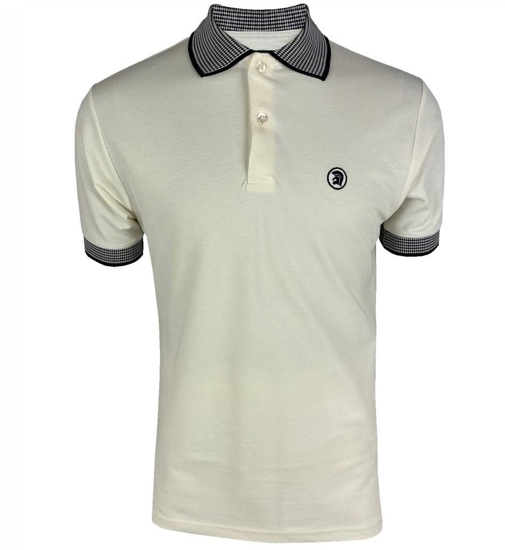 Trojan Records Jacquard Dogtooth Trim Pique Polo Ecru
