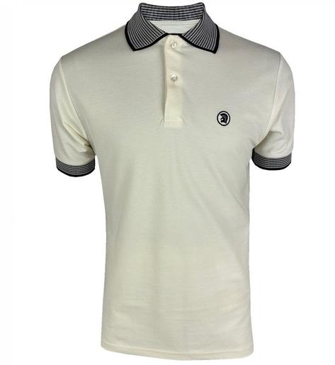 Trojan Records Jacquard Dogtooth Trim Pique Polo Ecru Thumbnail 1