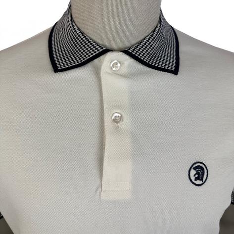 Trojan Records Jacquard Dogtooth Trim Pique Polo Ecru Thumbnail 2