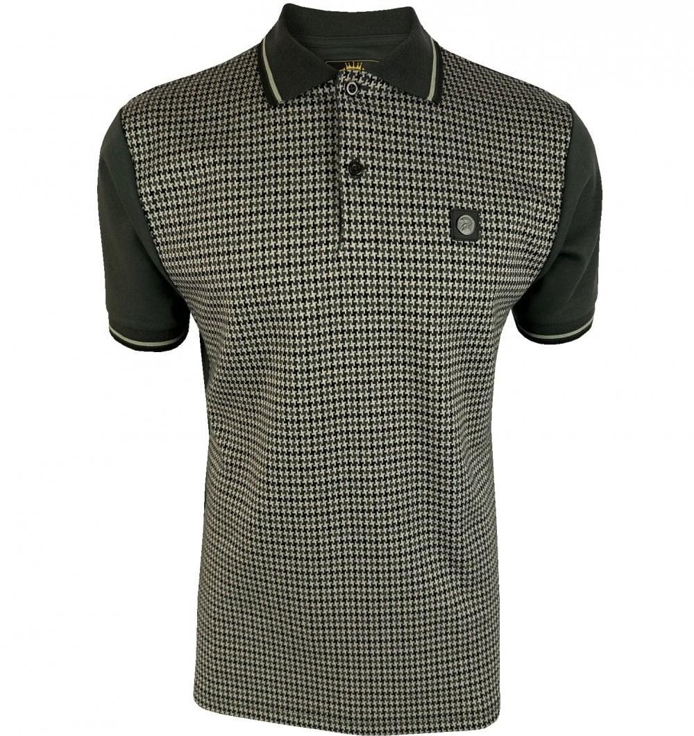 Trojan Records Houndstooth Panel Jersey Polo Charcoal