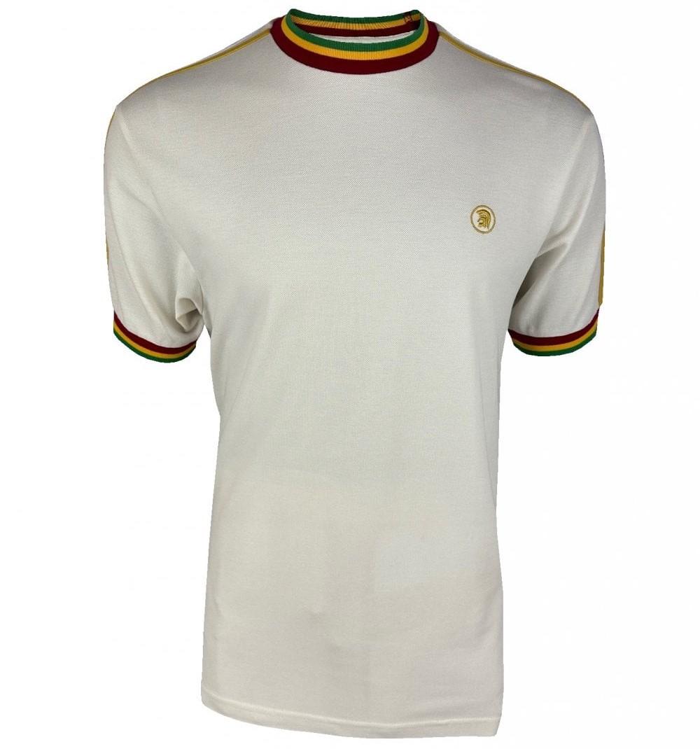 Trojan Records Twin Shoulder Stripe Pique T-Shirt Ecru