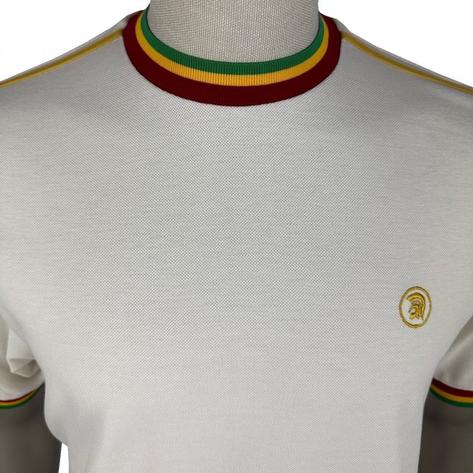 Trojan Records Twin Shoulder Stripe Pique T-Shirt Ecru Thumbnail 2