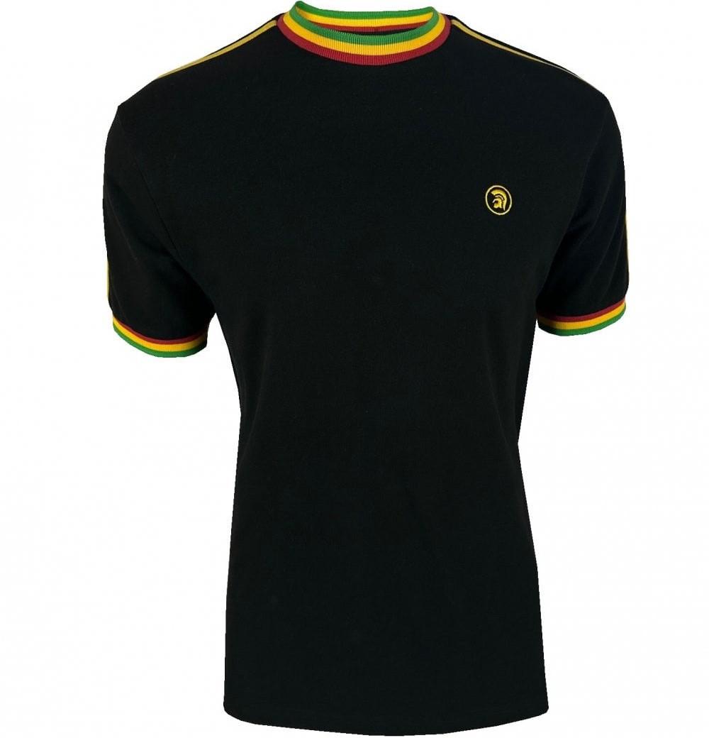 Trojan Records Twin Shoulder Stripe Pique T-Shirt Rasta