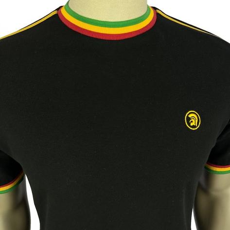 Trojan Records Twin Shoulder Stripe Pique T-Shirt Rasta Thumbnail 2