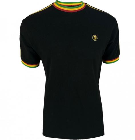 Trojan Records Twin Shoulder Stripe Pique T-Shirt Rasta Thumbnail 1