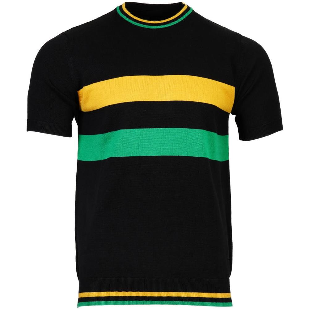 Knebworth Clothing Jamaica Block Stripe Fine Knit Crew Black