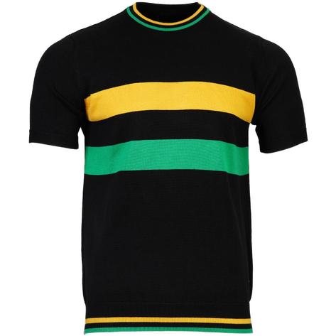 Knebworth Clothing Jamaica Block Stripe Fine Knit Crew Black Thumbnail 1