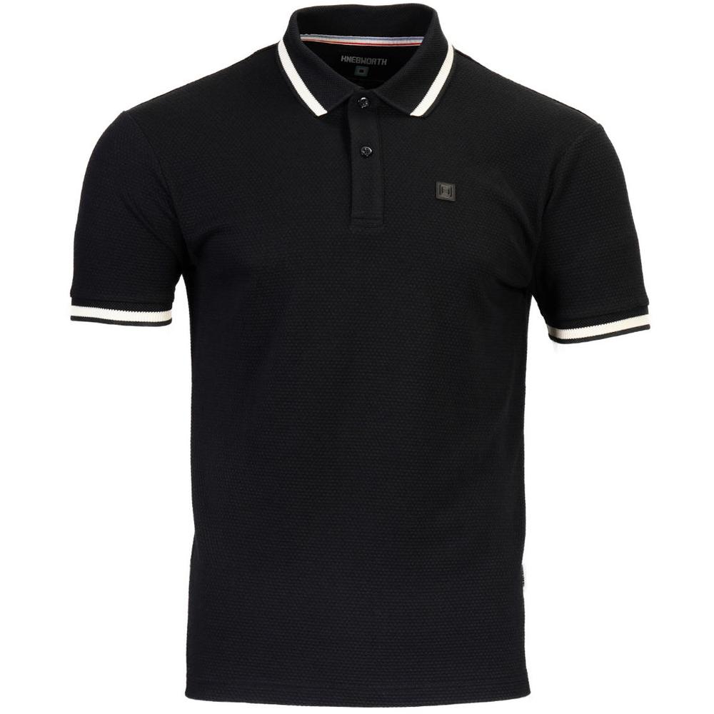 Knebworth Clothing Waffle Knit Bold Tipped Polo Shirt Black