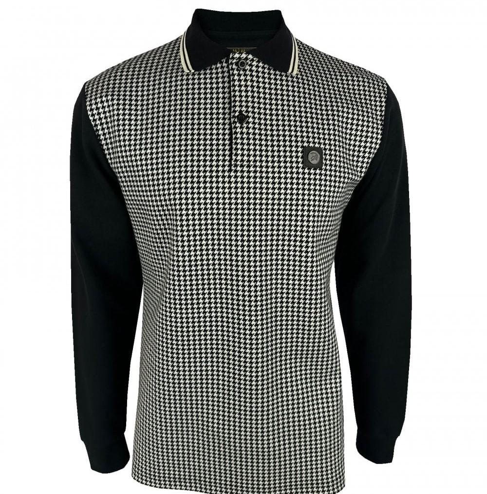 Trojan Records Houndstooth Panel Long Sleeve Polo Ecru