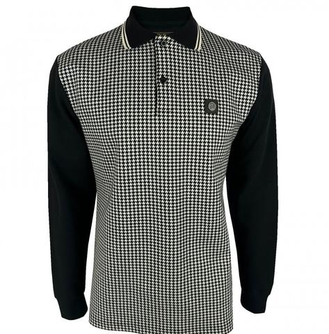 Trojan Records Houndstooth Panel Long Sleeve Polo Ecru Thumbnail 1