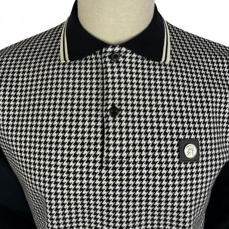Trojan Records Houndstooth Panel Long Sleeve Polo Ecru Thumbnail 2
