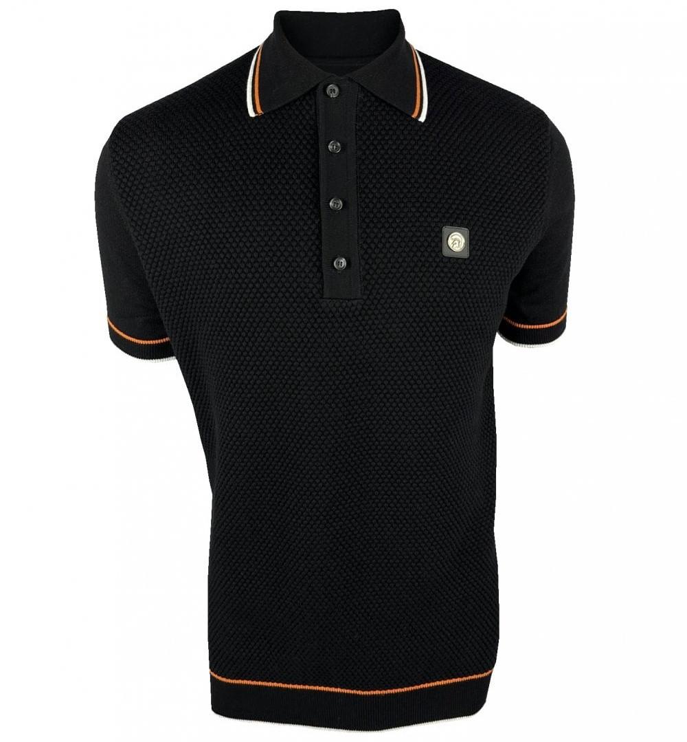 Trojan Records Textured Panel Fine Gauge Polo Black