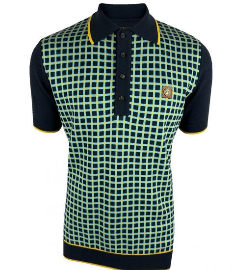 Trojan Records Squares Panel Fine Gauge Polo Navy Thumbnail 1