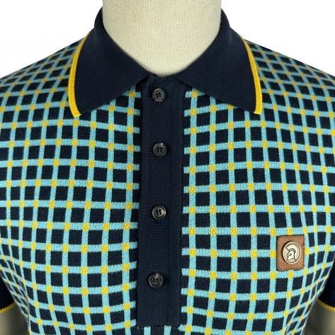 Trojan Records Squares Panel Fine Gauge Polo Navy Thumbnail 2